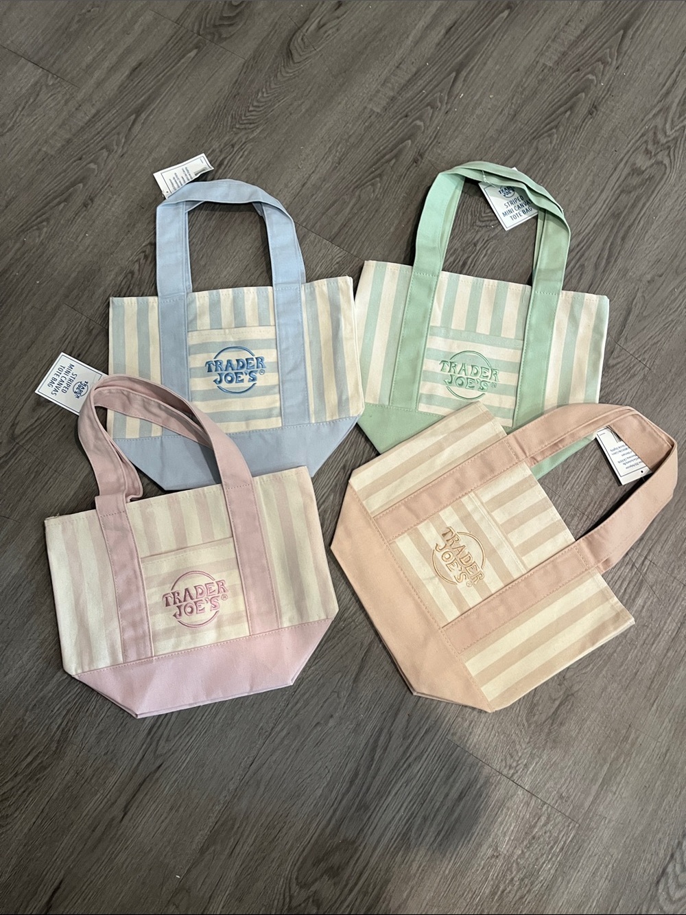 Pastel Stripe Mini Tote Bag - Pink, Blue, Green, brown